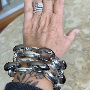 Super Chunky Silver & Titanium Tone Link Toggle Bracelet